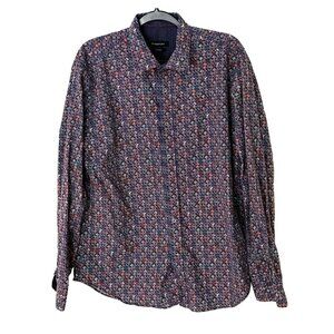 Bugatchi Long Sleeve Flip Cuff Shaped Fit Shirt Multicolor Geometric Large